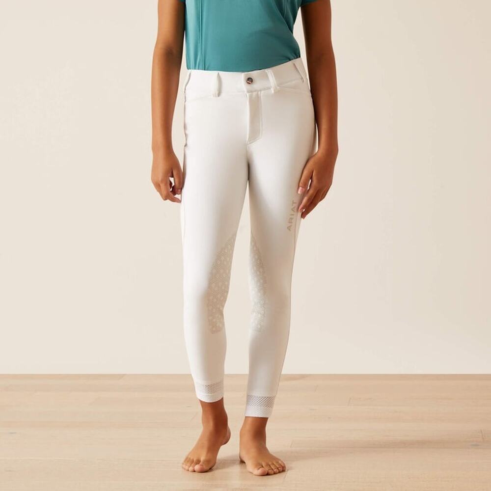 ARIAT Kids Tri Factor Grip Knee Patch Equestrian Riding Pant youth Size 8 White‎